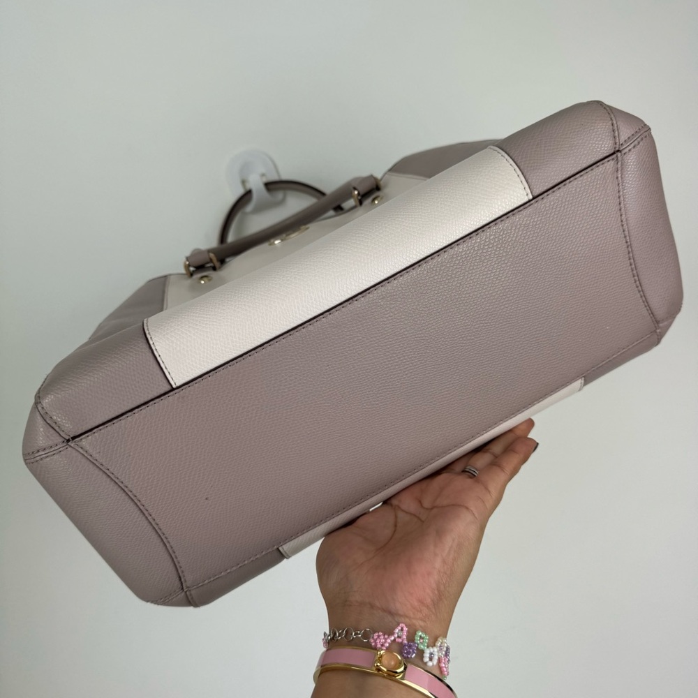 Coach Margot Small Carryall Satchel Leather Bag Beige Vanilla Color Block - Picture 4 of 9